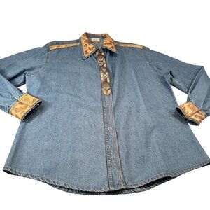 Streets Ahead Western Denim Womens Shirt Silver Button Accents Snaps Vintage